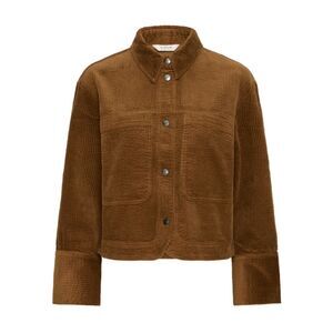b.young Bydixian Corduroy Shirt Jacket Toffee Brown Snap Button Women's M NWT